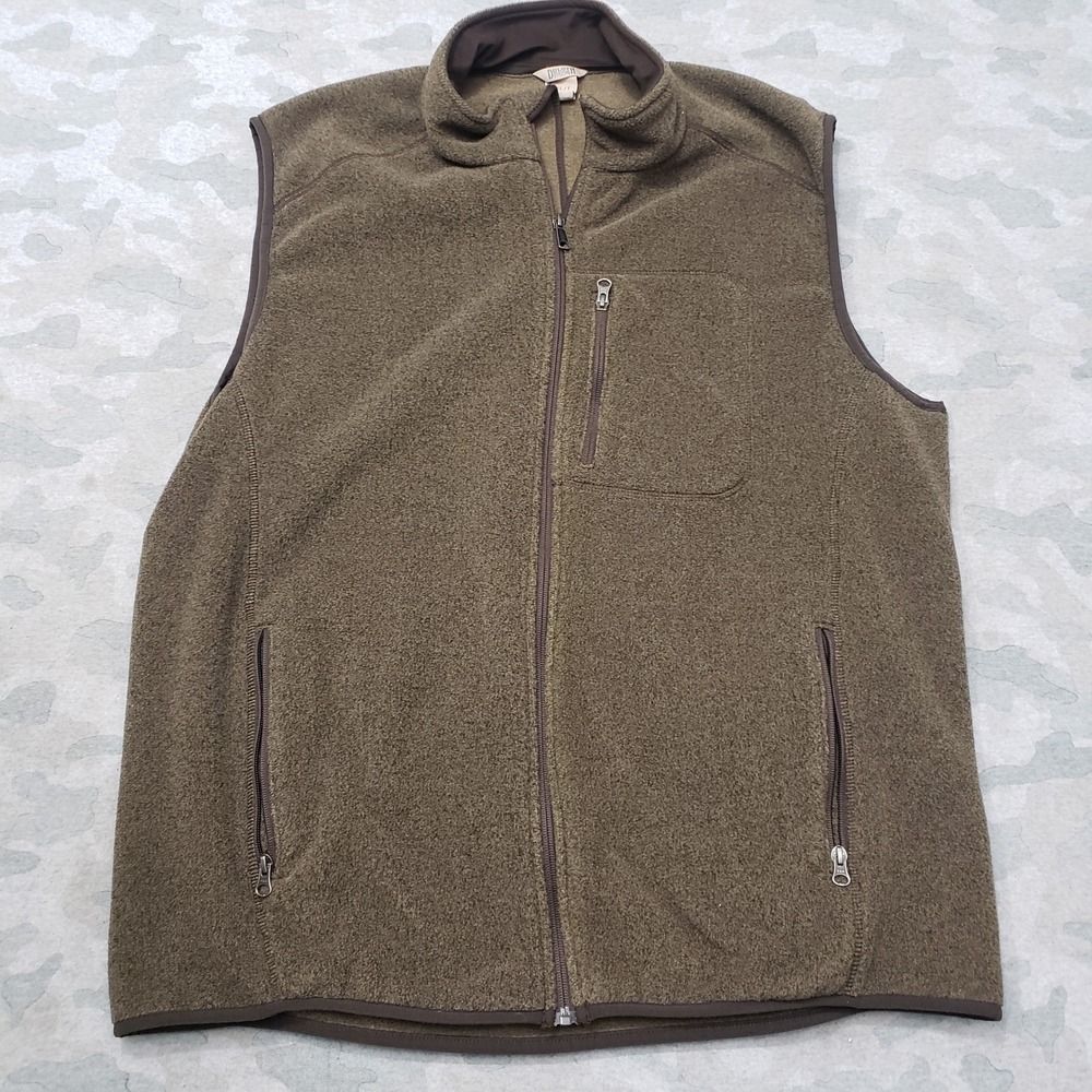 Duluth Trading Co Fleece Vest Mens XLT Brown Full Zip Pockets Outdoor Utility